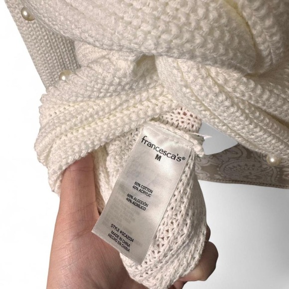 Francesca's Pearl Embellished White Knit Sweater Open Back Twist Size M - Picture 7 of 7